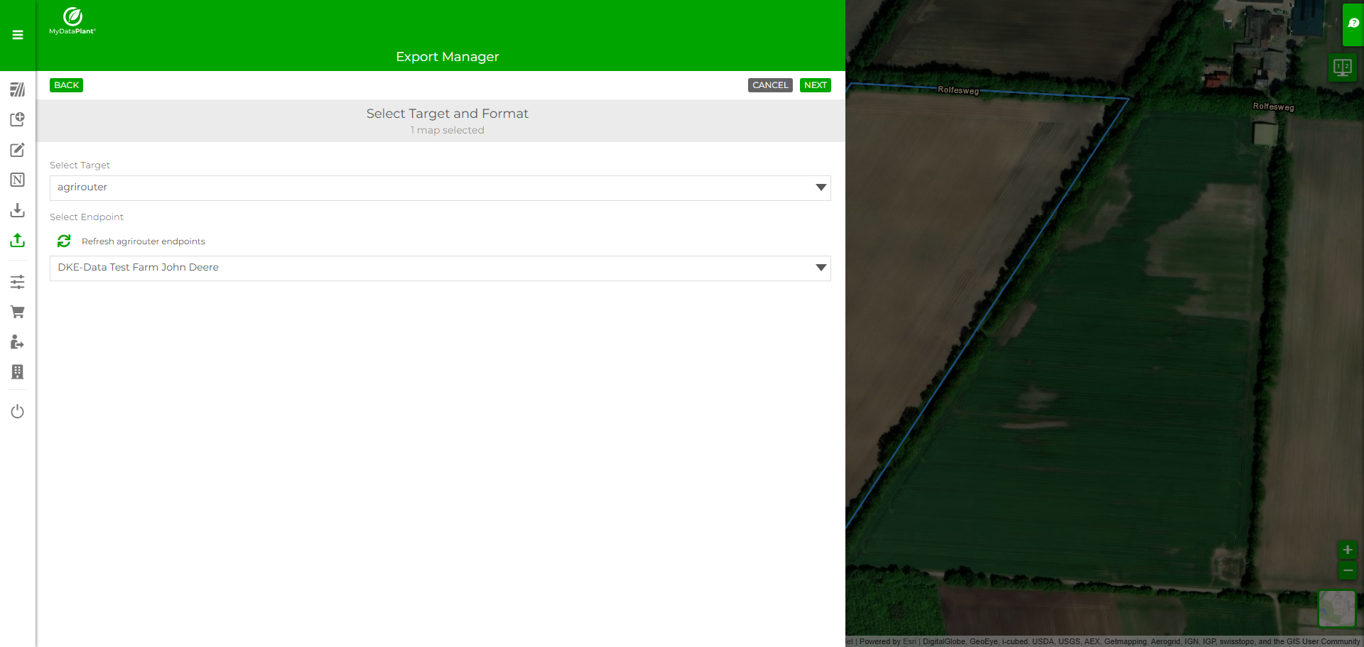 1 · External FMIS — send the map via agrirouter.