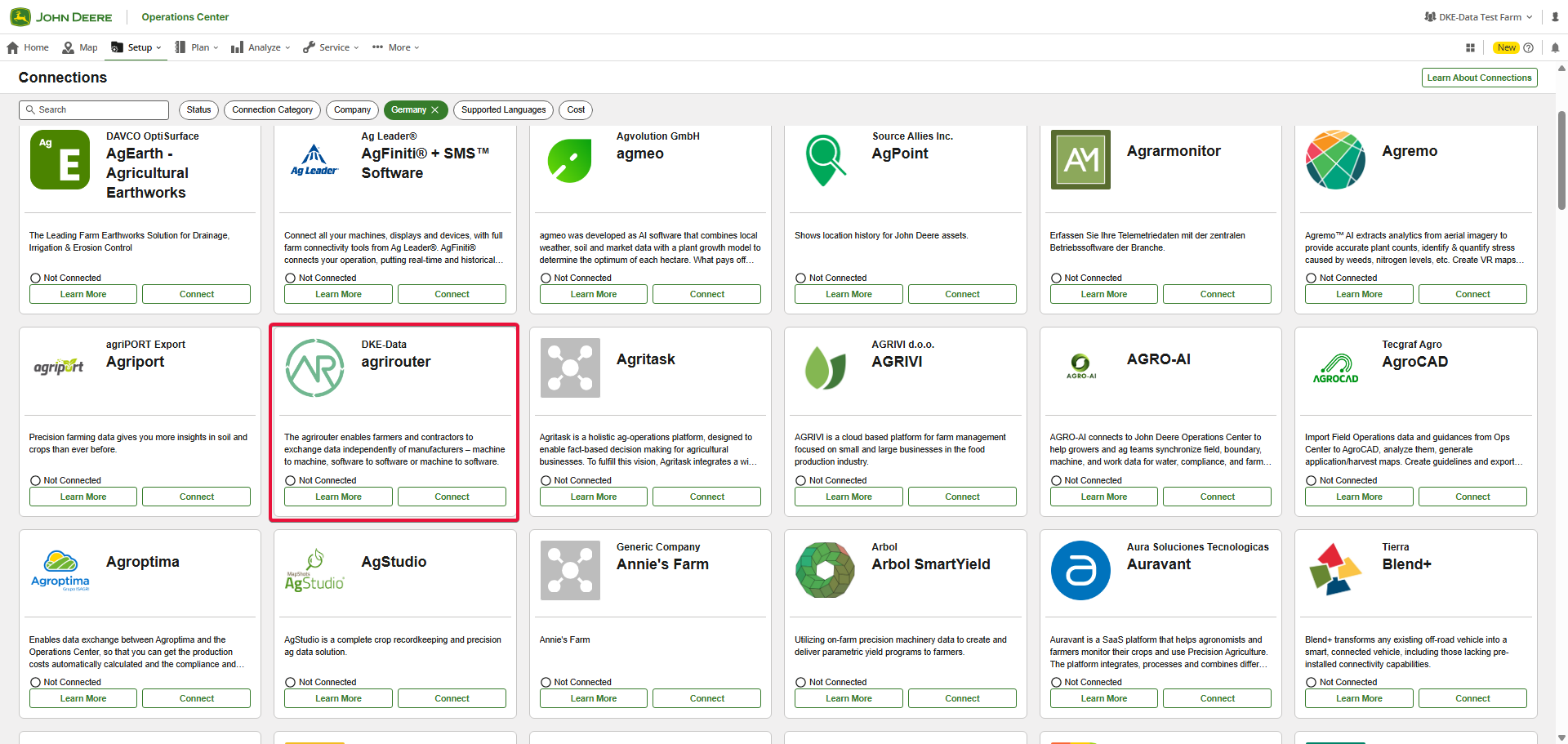agrirouter in the JDOC Connection Center.